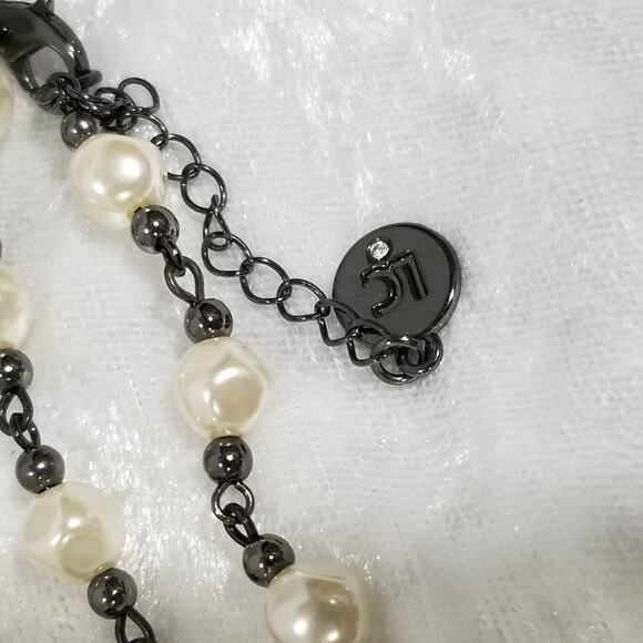 LC faux pearl black rhinestone ball 34" necklace 1.1635 2" e - Picture 10 of 14